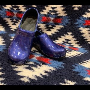 Sanita Blue Patent Leather Clogs